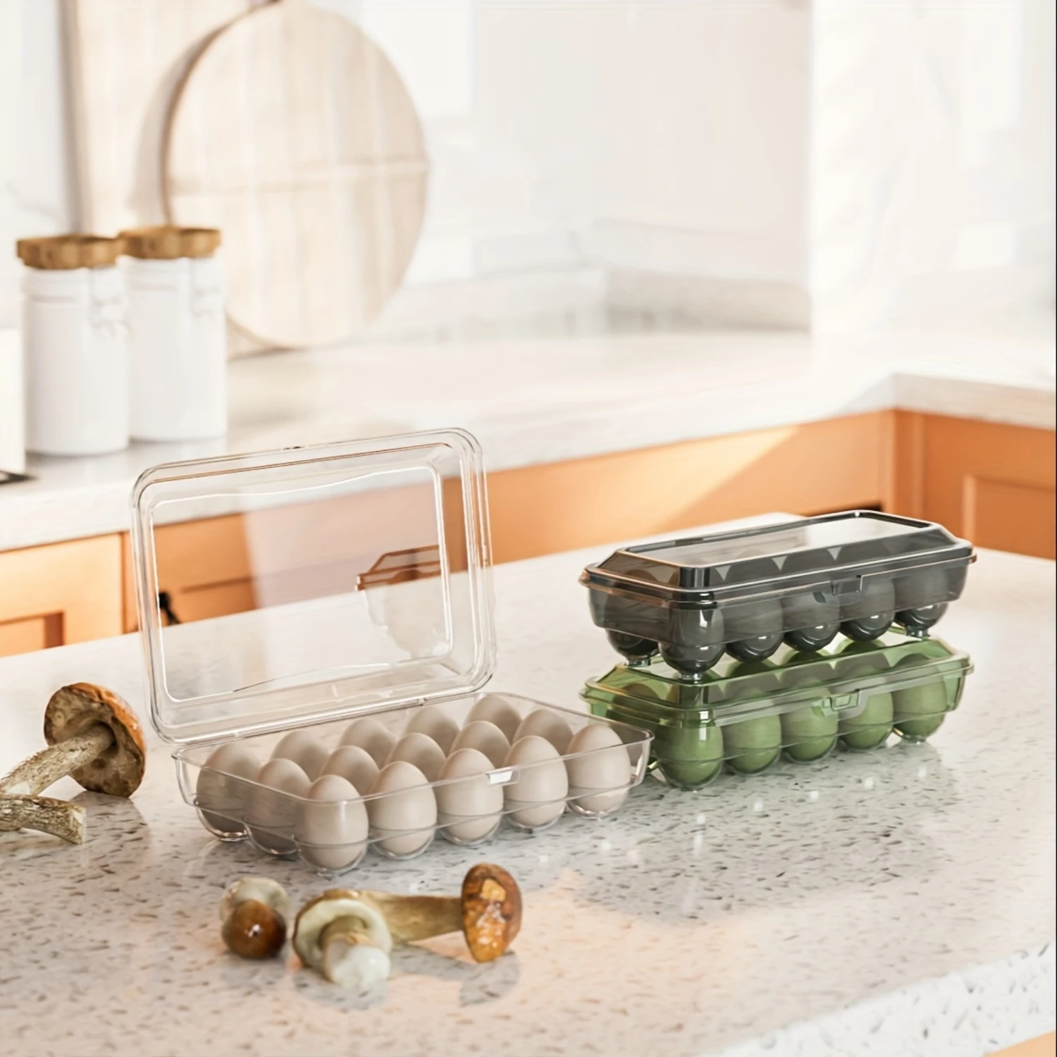 Color: black, Ships From: CHINA - 1pc Shock-Proof Egg Holder for Refrigerator, Transparent Plastic Egg Carton with Clamshell Design for Freshness, Supplies