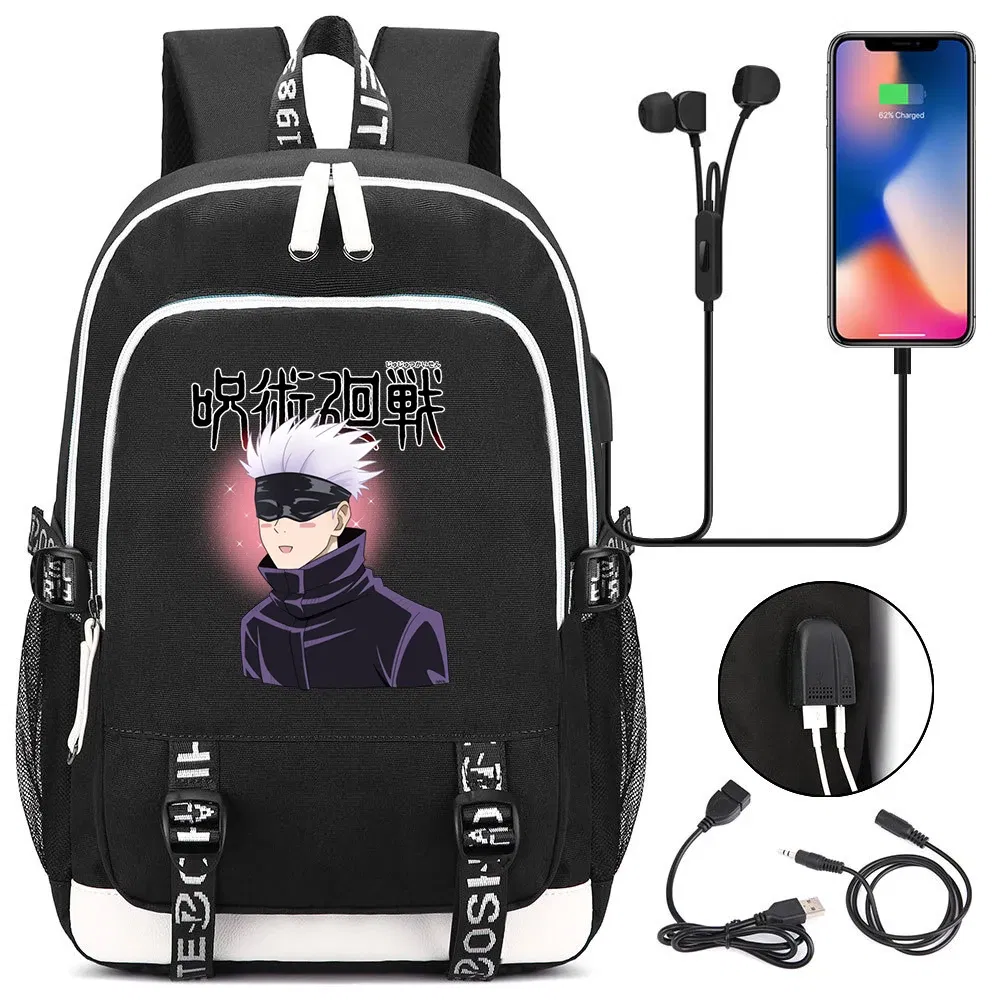 Color: Beige - Hot Jujutsu Kaisen Backpack Men Women USB Charging Laptop Travel Backpack Teenager Student Backpack Casual Mochila