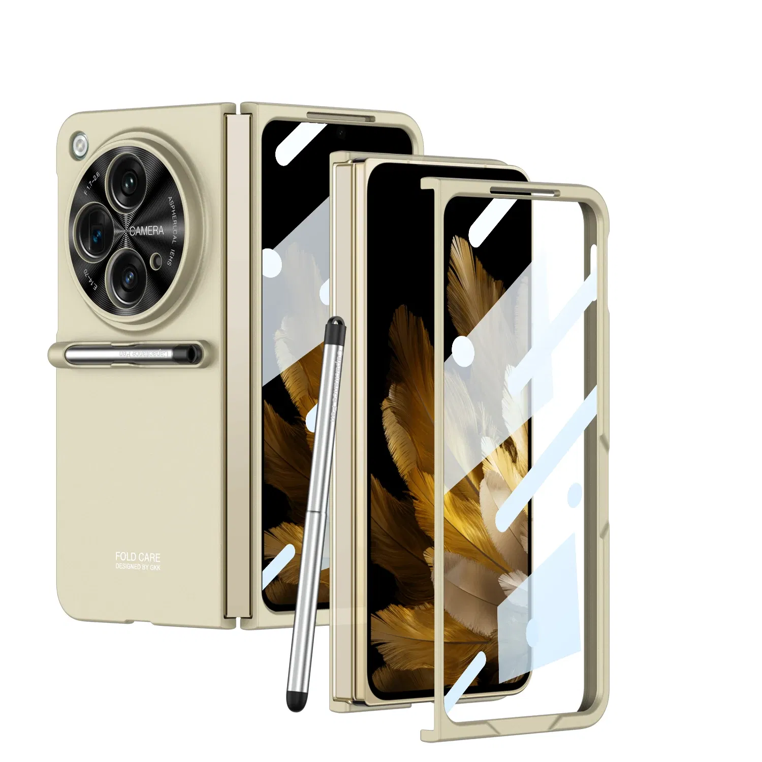 Color: Beige, Bundle: Case & Screen Protector, Material: Plastic - With Pen For Oneplus Open Case Matte Hard Glass Film Screen Protection OPPO Find N3 Cover