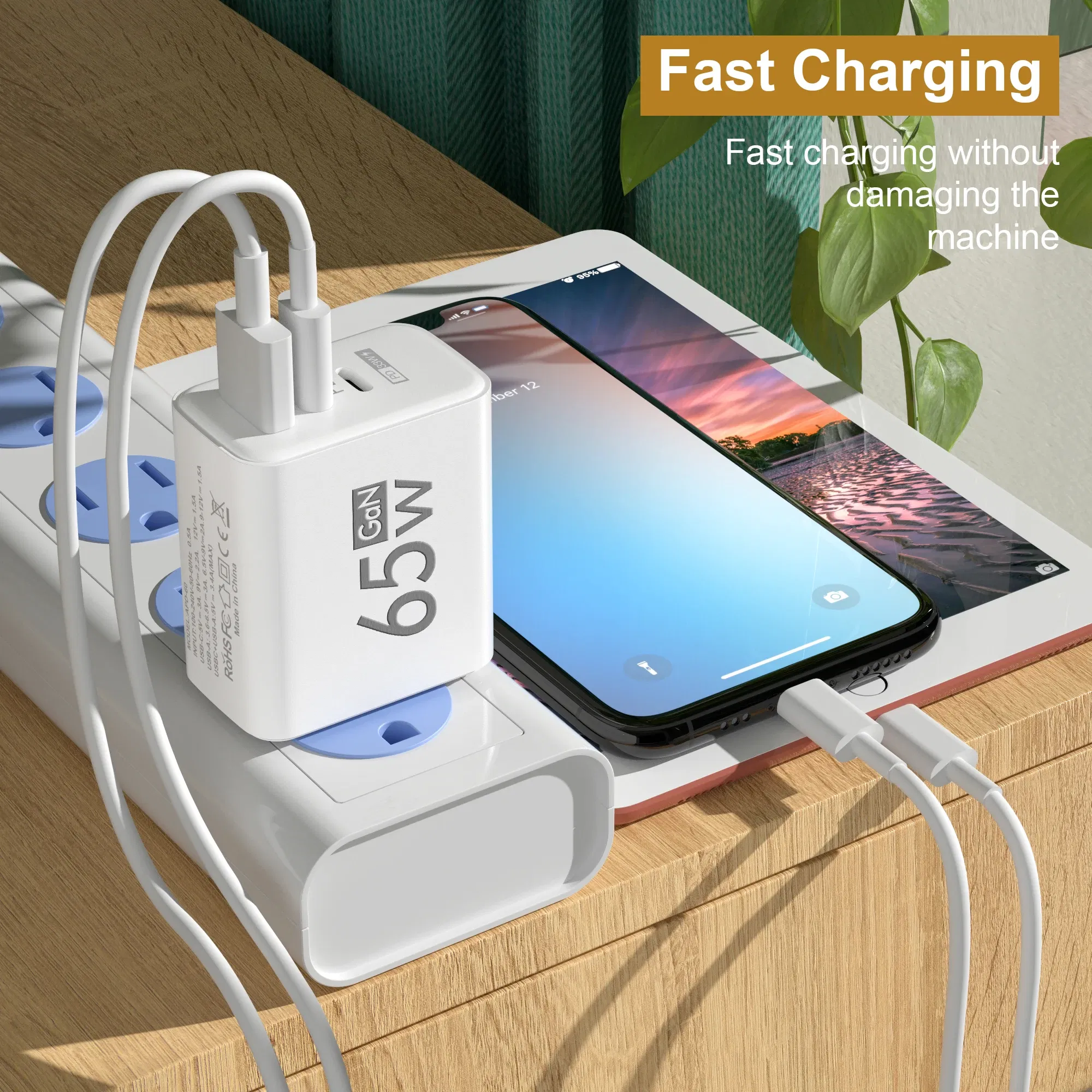 Plug Type: IL - 65W PD USB GaN Charger 3 Ports Fast Charging Mobile Phone Charger Wall Adapter For IPhone15 Samsung Xiaomi Redmi EU/US/UK Plug