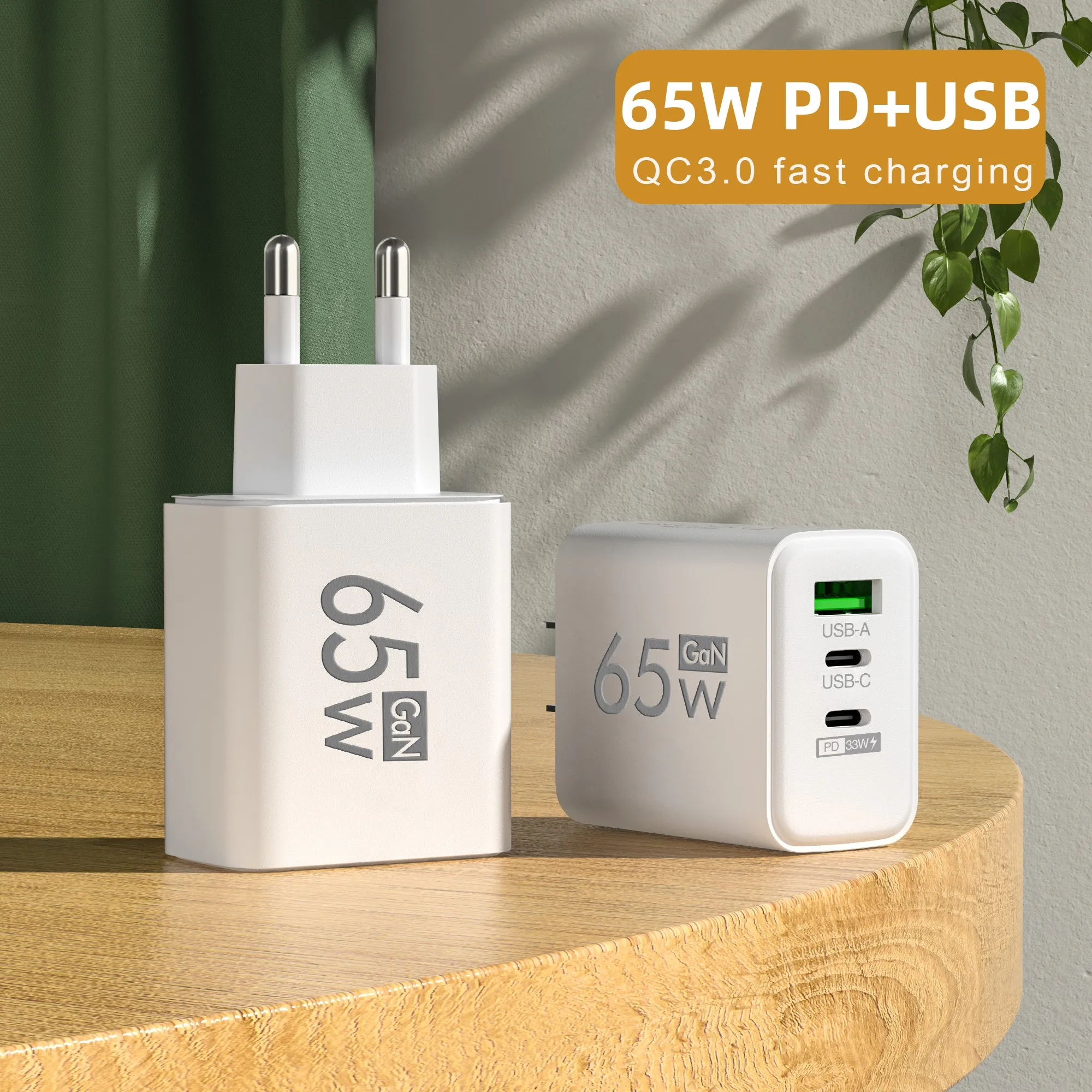 Plug Type: IL - 65W PD USB GaN Charger 3 Ports Fast Charging Mobile Phone Charger Wall Adapter For IPhone15 Samsung Xiaomi Redmi EU/US/UK Plug