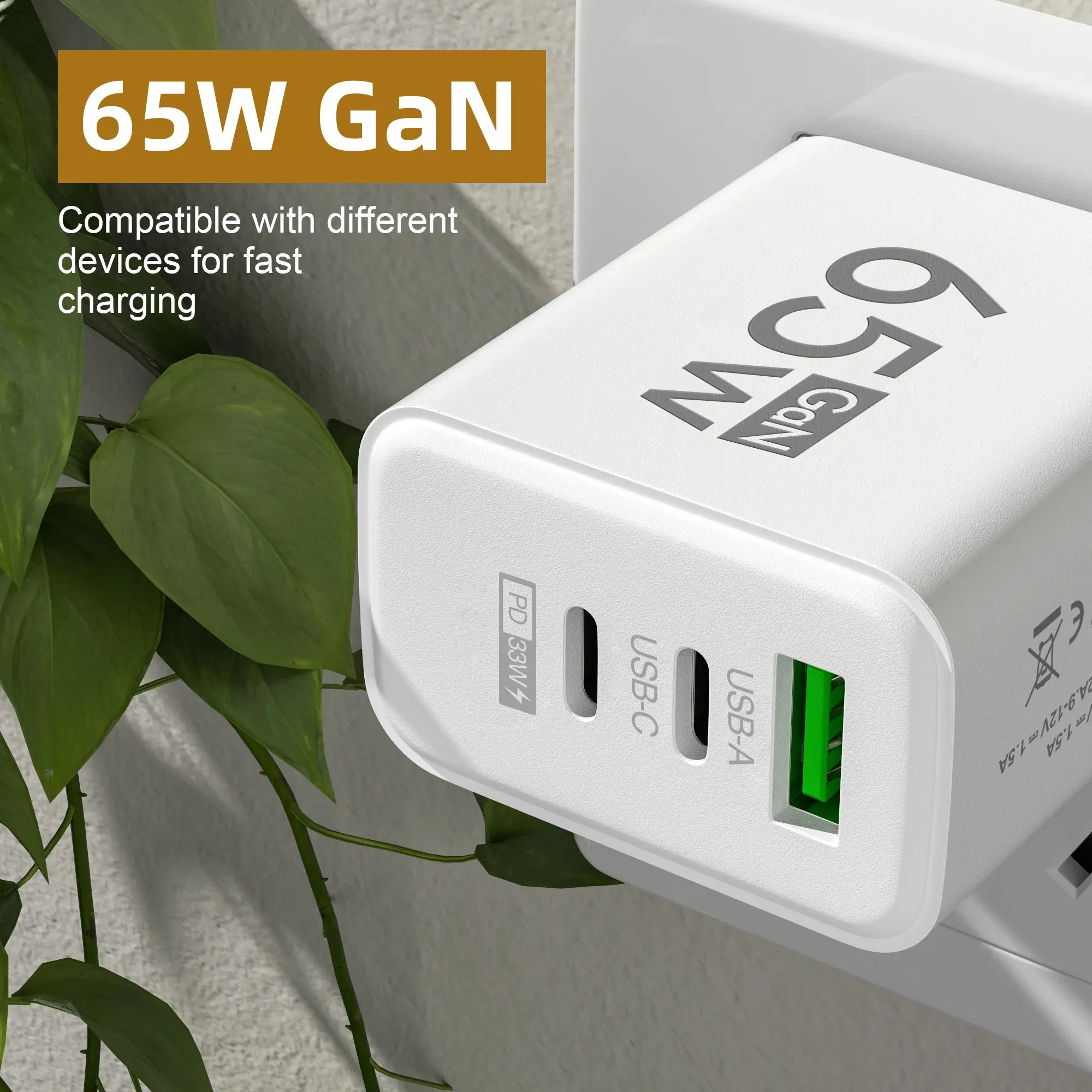 Plug Type: IL - 65W PD USB GaN Charger 3 Ports Fast Charging Mobile Phone Charger Wall Adapter For IPhone15 Samsung Xiaomi Redmi EU/US/UK Plug