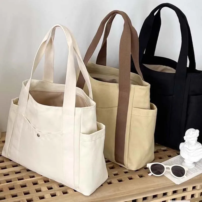 Color: black - Large Capacity Canvas Tote Bags For Work Commuting Carrying Handbag College Style Student Outfit Book Shoulder Bag Women Bags