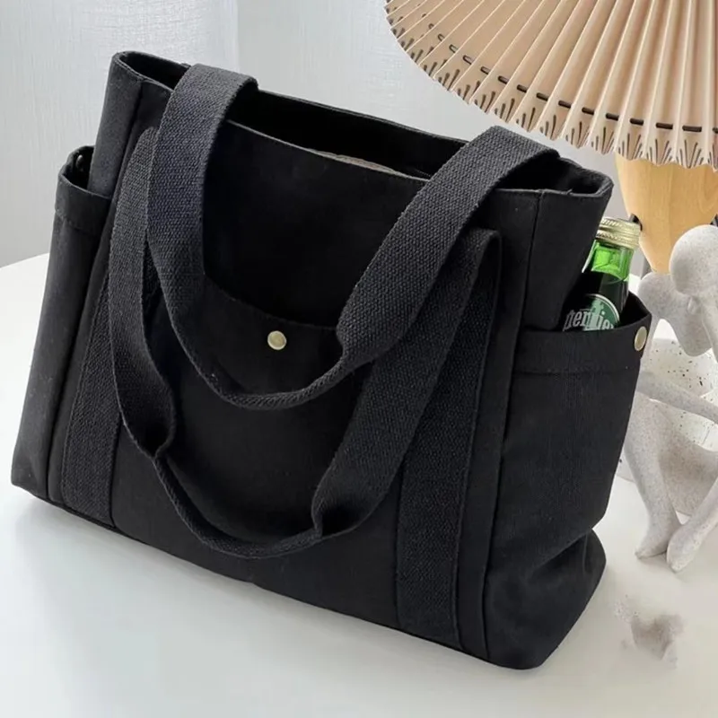 Color: black - Large Capacity Canvas Tote Bags For Work Commuting Carrying Handbag College Style Student Outfit Book Shoulder Bag Women Bags