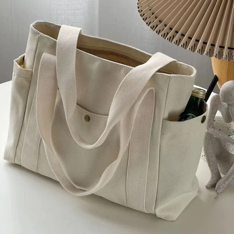 Color: black - Large Capacity Canvas Tote Bags For Work Commuting Carrying Handbag College Style Student Outfit Book Shoulder Bag Women Bags