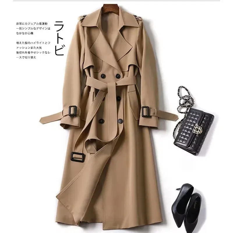 Color: Khaki, Size: S - Autumn Winter Long Sleeve Trench Coat For Women 2024 Fashion Loose Office Lady Long Outerwears Jacket Coats Female Clothing