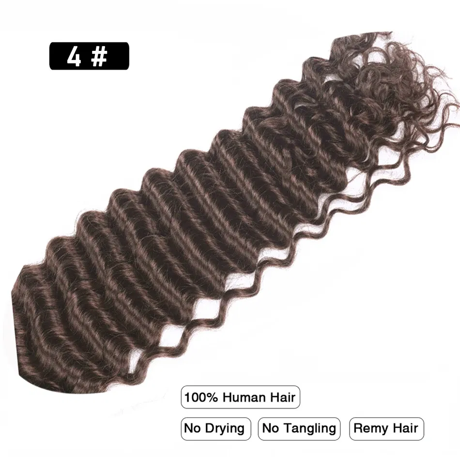 Color: #5, Stretched Length: 18inches - Pre-Colored Brazilian Deep Wave Bulk Human Hair No Weft Remy Bulk Human Hair 14 To 28 Inch Bulk Hair Extension Crochet Braids