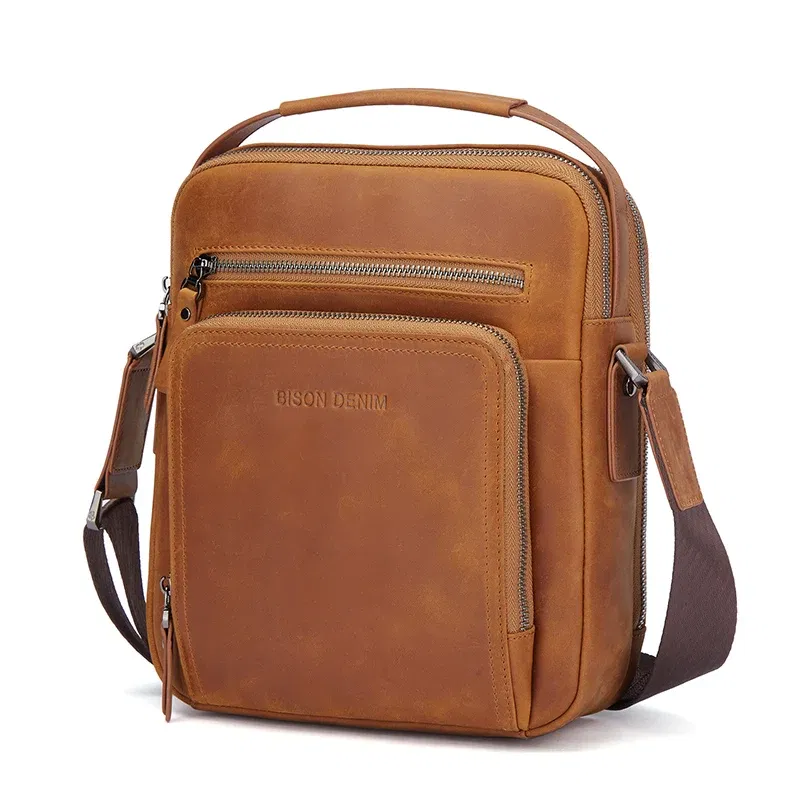 Color: Gold, Ships From: CHINA - BISON DENIM Genuine Leather Crossbody Bag Men Women Messenger Casual Cowhide Shoulder Bag High Quality Business Male Handbags