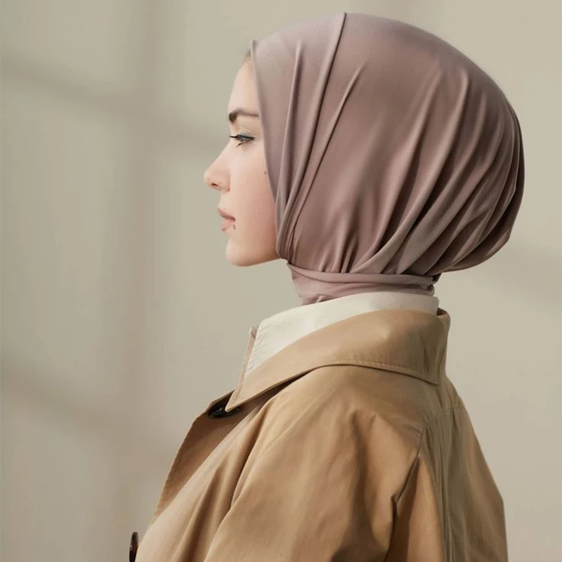 Color: dusty camel - A Summer Lady Muslim Ribbon Base Hat Ultra-soft Elastic Balaclavas, Outdoor Sunscreen Breathable Hood, Headdress