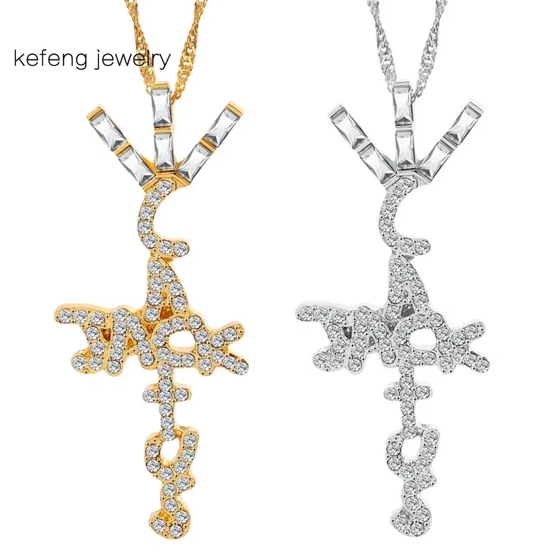 Metal color: Antique Silver Plated - Goth Cactus Jack Pendant Necklace Iced Cubic Zircon Plated Gold Silver Color Hip Hop Jewelry For Men Women kpop