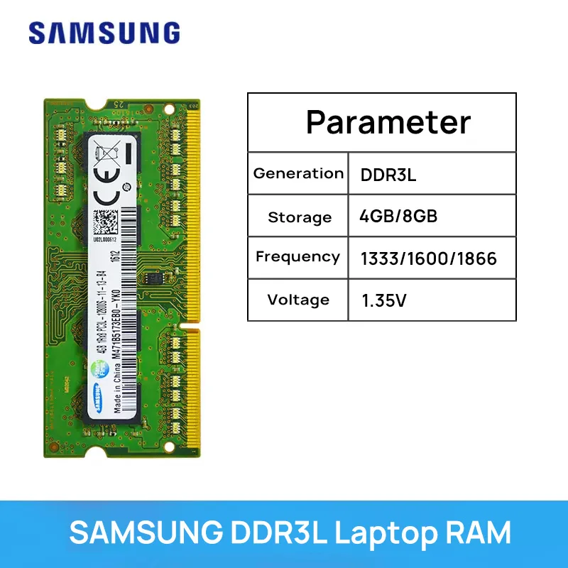 Memory Capacity: 4GB - Samsung Laptop Memory DDR3 1.5V /DDR3L 1.35V 1333 1600 1866 MT/s MHz 4GB 8GB RAM 204pin SO-DIMM Memory Stick for Laptop Notebook