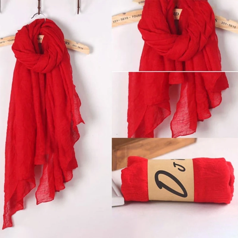 Color: Fuchsia - 652F Women Solid Color Scarfs Large Long Lightweight Headscarf Linen Sheer Shawl Wrap