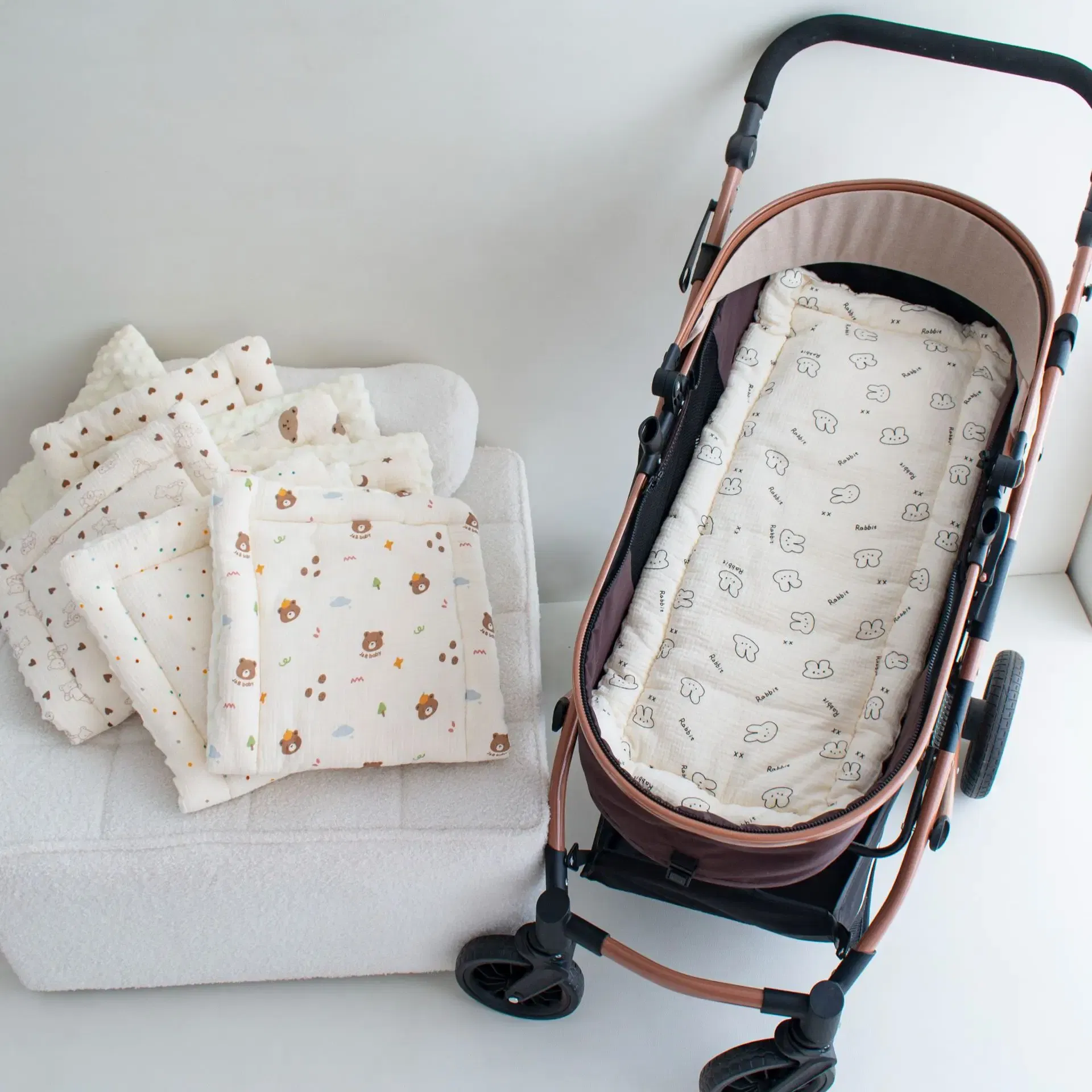 Color: black - Baby Stroller Seat Cushion Soft Mattress Kids Pushchair Car Mat Stroller Accessories
