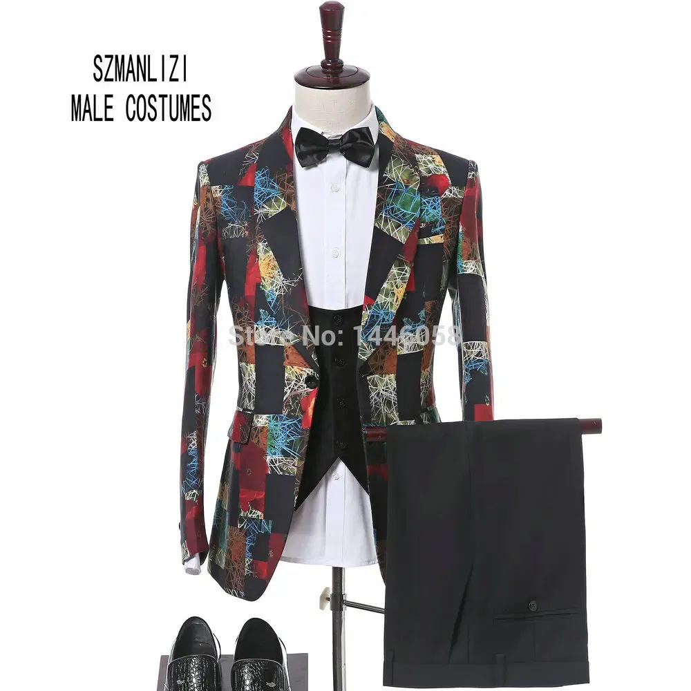 Color: Blue, Size: XXL - SZMANLIZI 2022 Latest Designs Black Floral Party Blazer Men Suits Costume Homme Groom Tuxedos Wedding Terno Masculino 3 Pieces