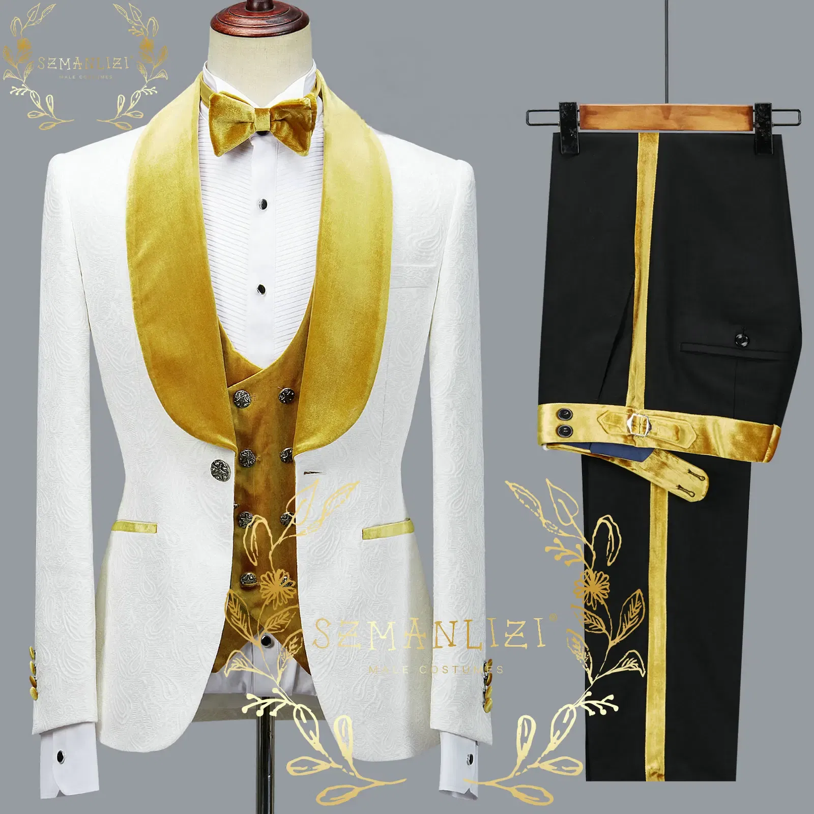 Color: green, Size: XL - SZMANLIZI 2022 Latest Designs Black Floral Party Blazer Men Suits Costume Homme Groom Tuxedos Wedding Terno Masculino 3 Pieces