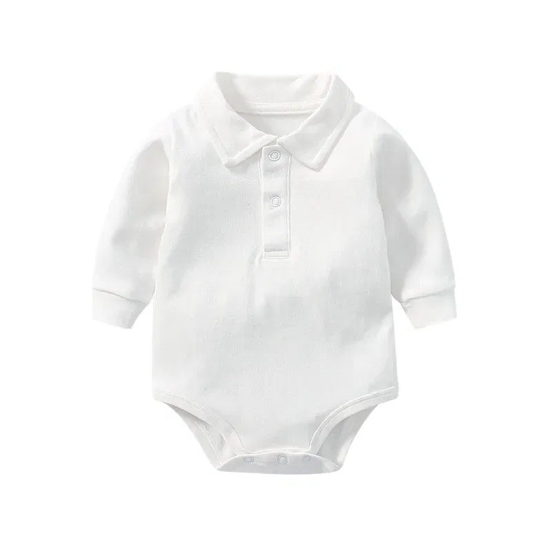 Color: WHITE, Kid Size: 24M - New Arrived Cotton Winter Autumn Baby Romper Baby Bodysuits Long Sleeve Polo Romper for Baby Girls Boys