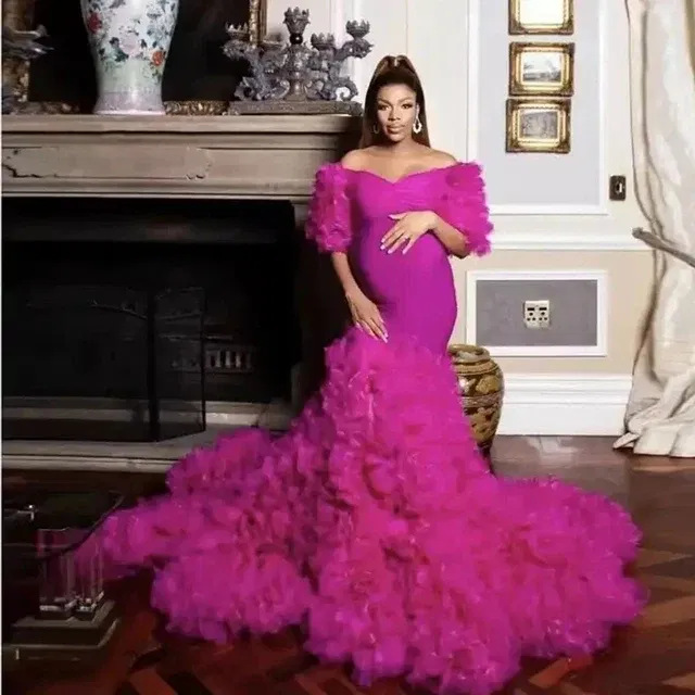 Color: Watermelon red, Maternity Size: L, Ships From: CHINA - Tulle Long Maternity Dress Photoshoot п?»?°?‚ь?µ photography dresses baby shower dresses for pregnant woman п?»?°?‚ь?µ д?»я ?±?