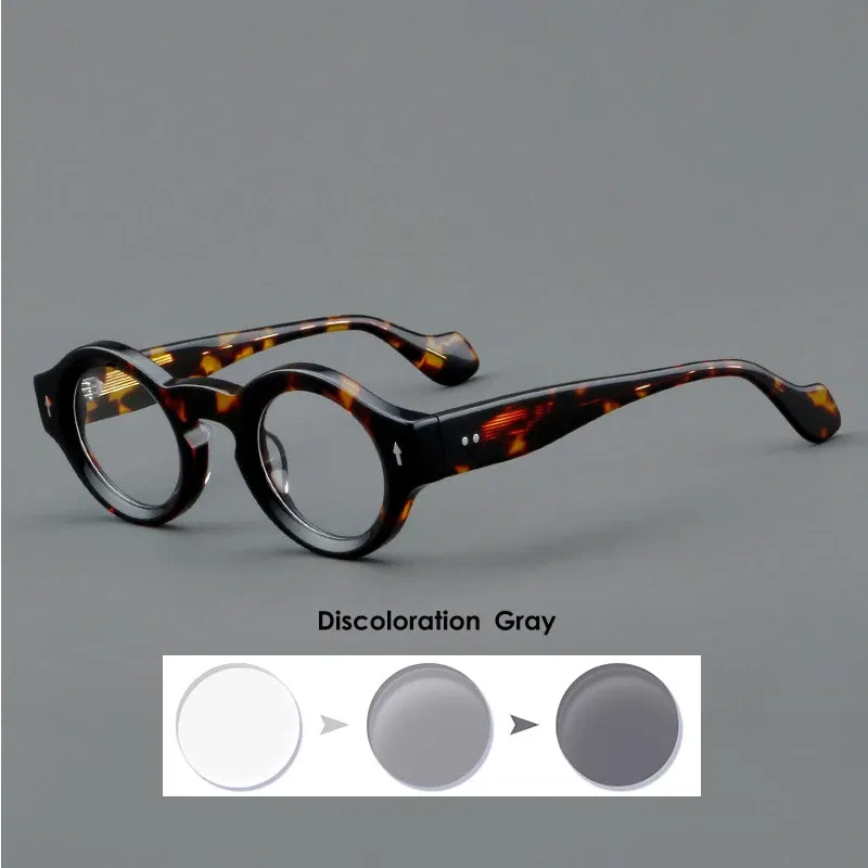 Frame Color: PURPLE, Eye Prescription: +50 - VCKA Round Acetate Reading Glasses Frame Retro Men Prescription Anti-blue discolor Women Custom Optics Retro Eyewear +0.50to +10