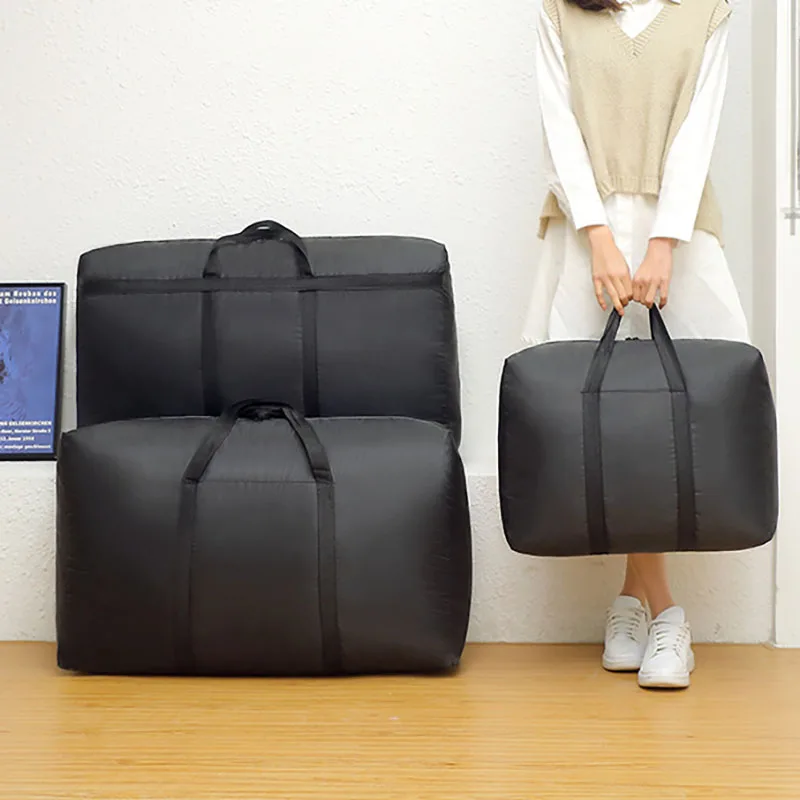 Color: Dark Grey - super large capacity travel duffel bag foldable luggage travel bag Waterproof Polyester Organizer Cloth Quilt Storage Bag