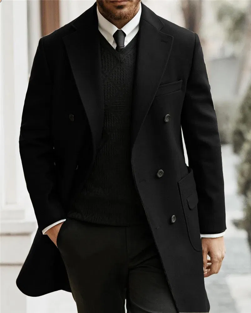 Color: Brown, Size: 6XL - Classic Man Trench Coat Customized Notched Lapel Full Man Terno Double Breasted Elegant Gentleman Long Coat Men's Winter Jacket