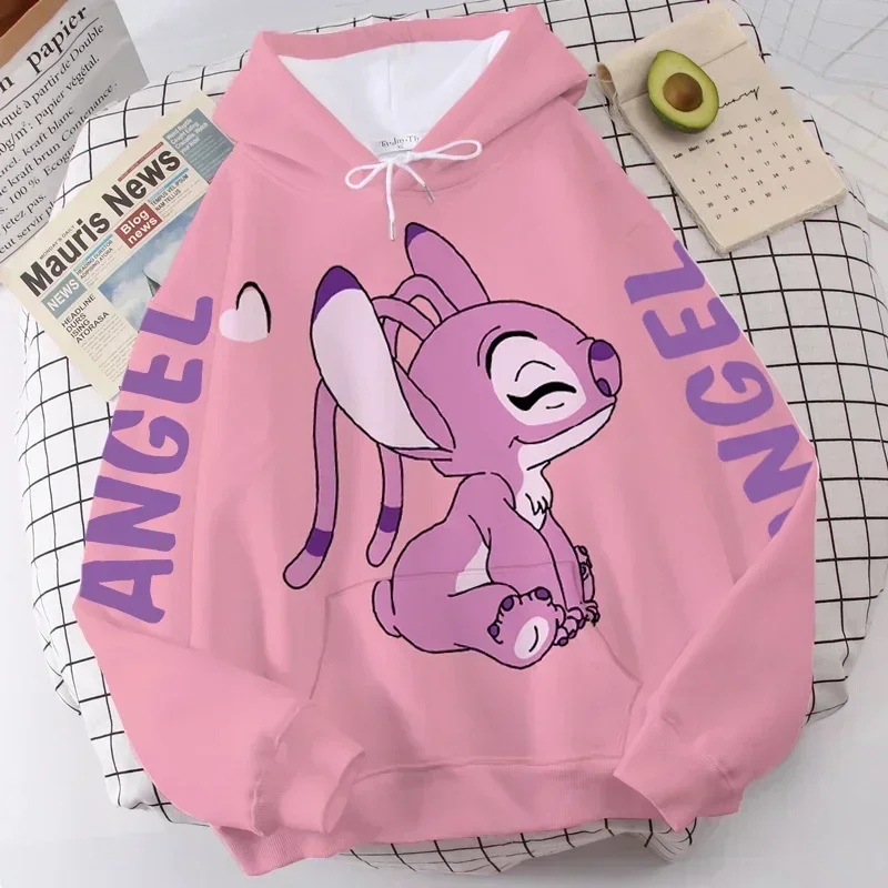 Color: Ivory, Size: 11T - Disney Hoodie Fashion Stitch Angel Monster Letter Cartoon Sweatshirt Pullover Cute Harajuku Unisex Women's Pocket Top