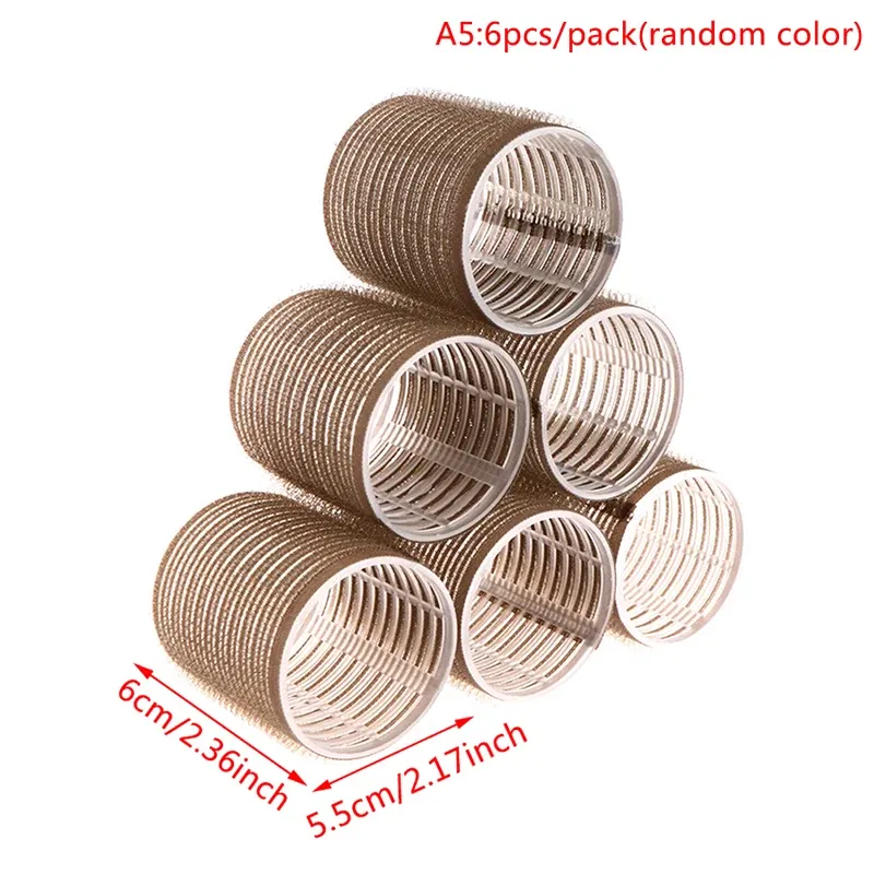 Color: Gold - 6 Pcs Hairdressing Home Use DIY Magic Large Self-Adhesive Hair Rollers Styling Roller Roll Hair Curler Beauty Tool 10 Size