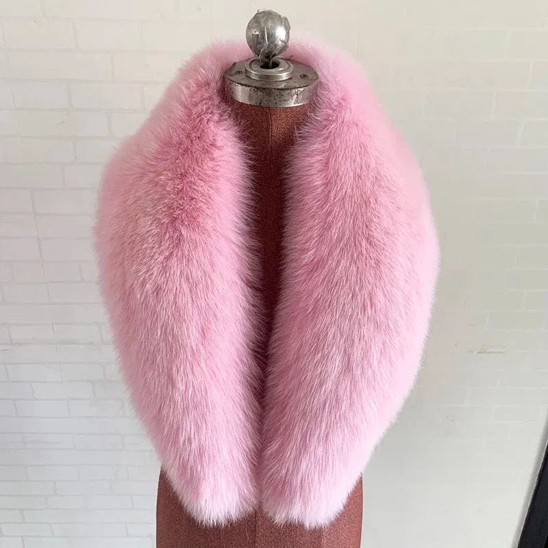 Color: Burgundy, Size: S - 100% Natural Real Fox Fur Collar For Women Men Coat Jacket Fur Scarf Winter Extra Large Size Neck Warmer Fur Scarf Shawls Wraps