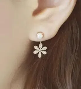 Metal Color: Imitation Rhodium Plated - Flower Earrings 2019 Punk Fashion New Earrings Lady Wild Chain Pearl Crystal Flower Earrings Gift Wholesale Ladies Earrings