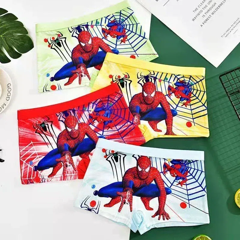 Color: Blue, Kid Size: 6 - 4pcs Disney Spiderman Children's Panties Cartoon Cotton Avenger Boys Boxers Frozen Girls Underwear Child Underpants