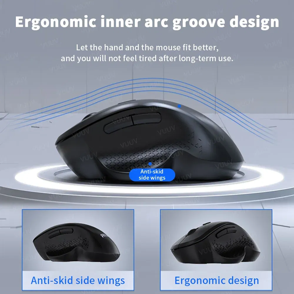 Color: Black - Ergonomic Rechargeable Wireless Bluetooth Mouse for PC Computer Laptop Macbook 1600DPI Dual Mode Mouse for IOS Android Tablet
