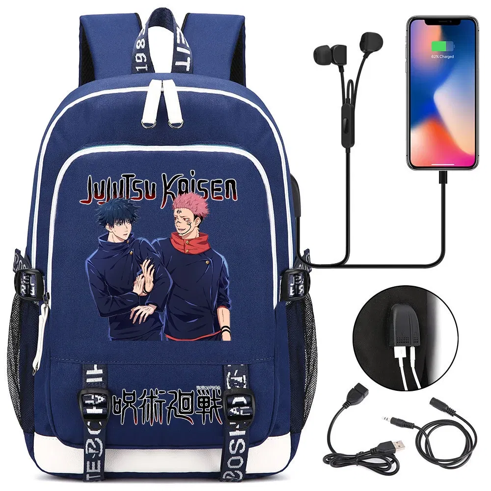 Color: green - Hot Jujutsu Kaisen Backpack Men Women USB Charging Laptop Travel Backpack Teenager Student Backpack Casual Mochila