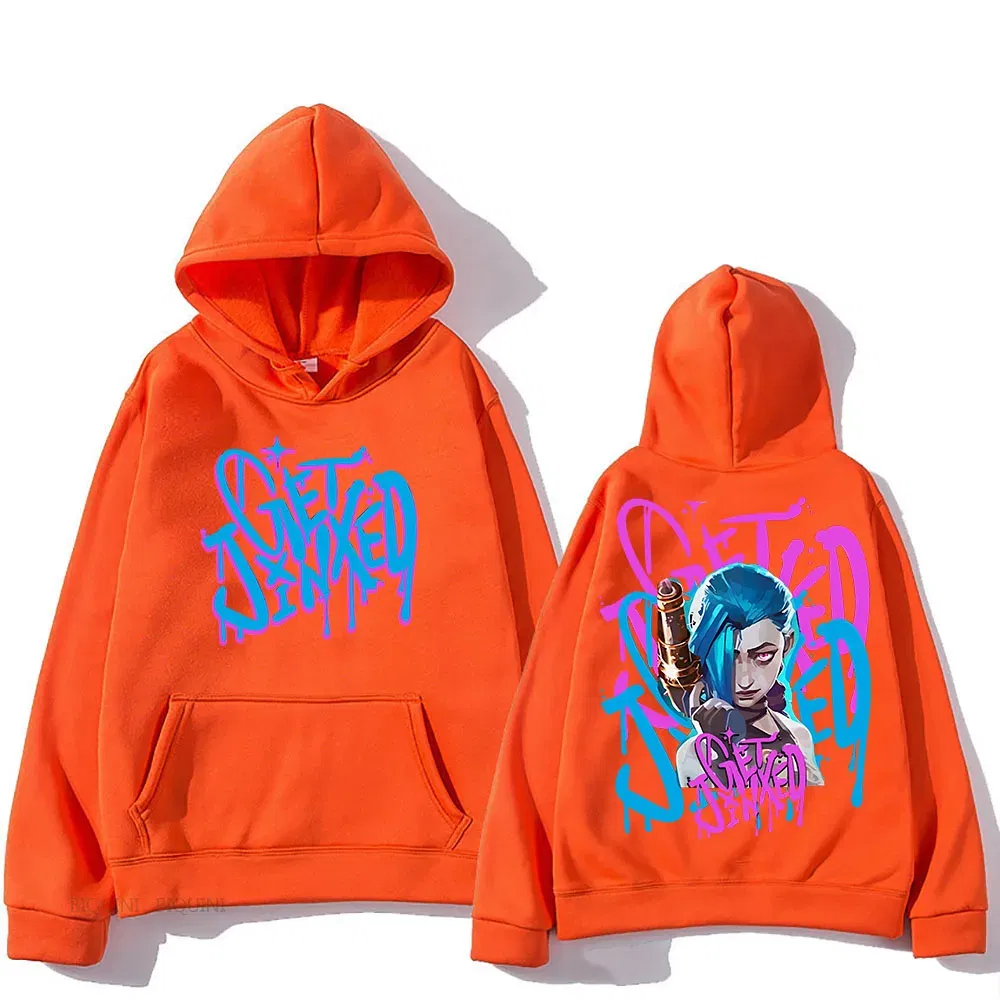 Color: Dark Grey, Size: S - Arcane Jinx Cute Hooded Anime Print Harajuku Kawaii Sweatshirt Long-sleeved Cartoon Fleece Clothes Moletom Fashion Pullovers