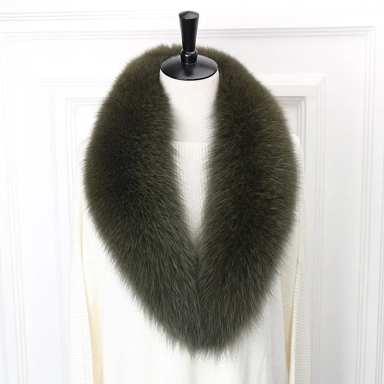 Color: Apricot, Size: L - 100% Natural Real Fox Fur Collar For Women Men Coat Jacket Fur Scarf Winter Extra Large Size Neck Warmer Fur Scarf Shawls Wraps