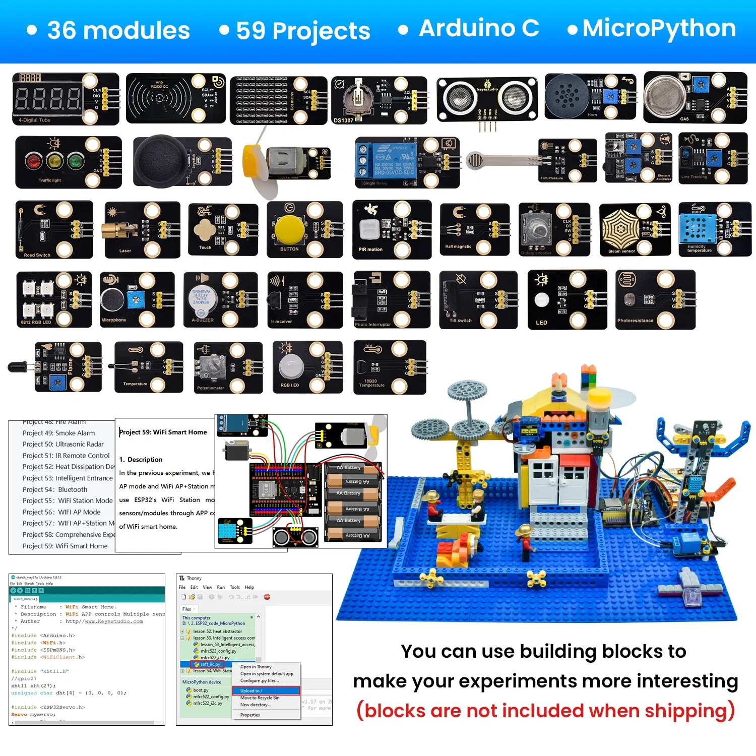 Color: Fuchsia - Keyestudio? ESP32 RFID 37 in 1? Sensor Kit with ESP32 Board For Arduino STEM Electronic DIY Kit For Adults Programming(59Projects)
