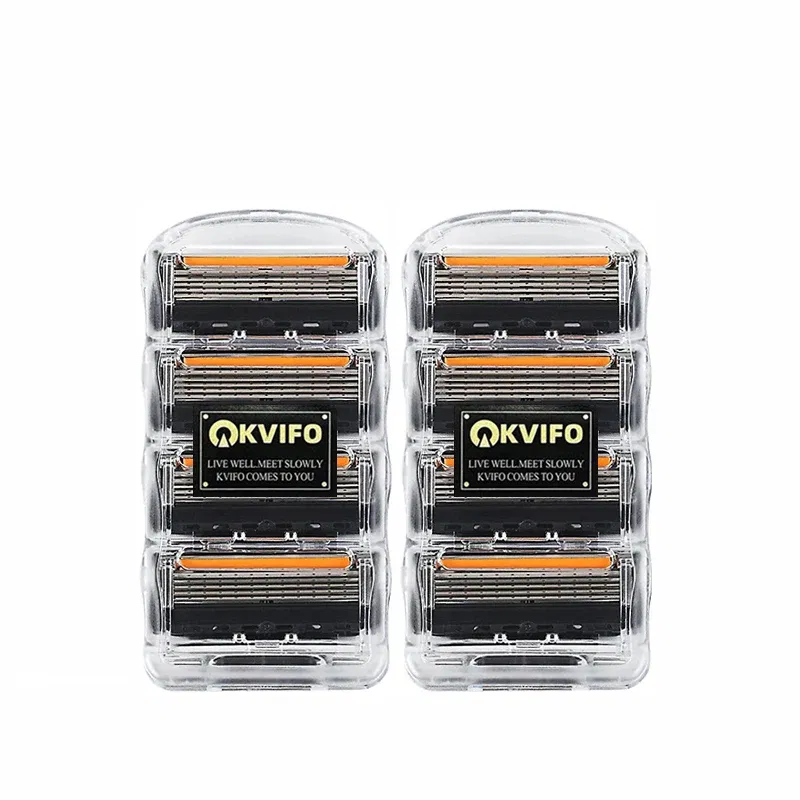 Color: Yellow - KVIFO High Quality 5-ply Razor Manual Shaving Blades Men Face Shaving Razor Replacement Cutter Heads & Razor Holders Sets