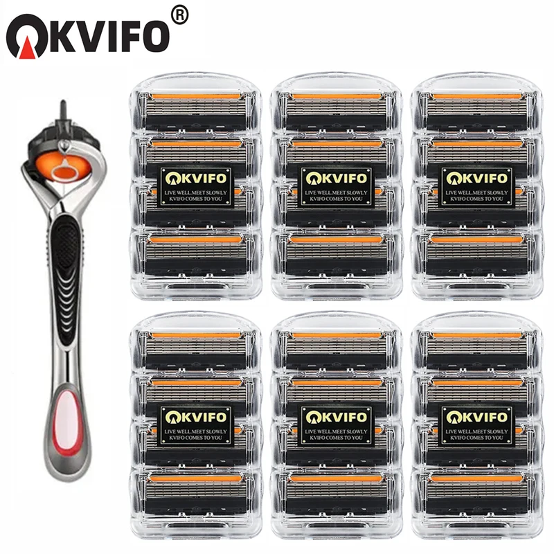 Color: Yellow - KVIFO High Quality 5-ply Razor Manual Shaving Blades Men Face Shaving Razor Replacement Cutter Heads & Razor Holders Sets