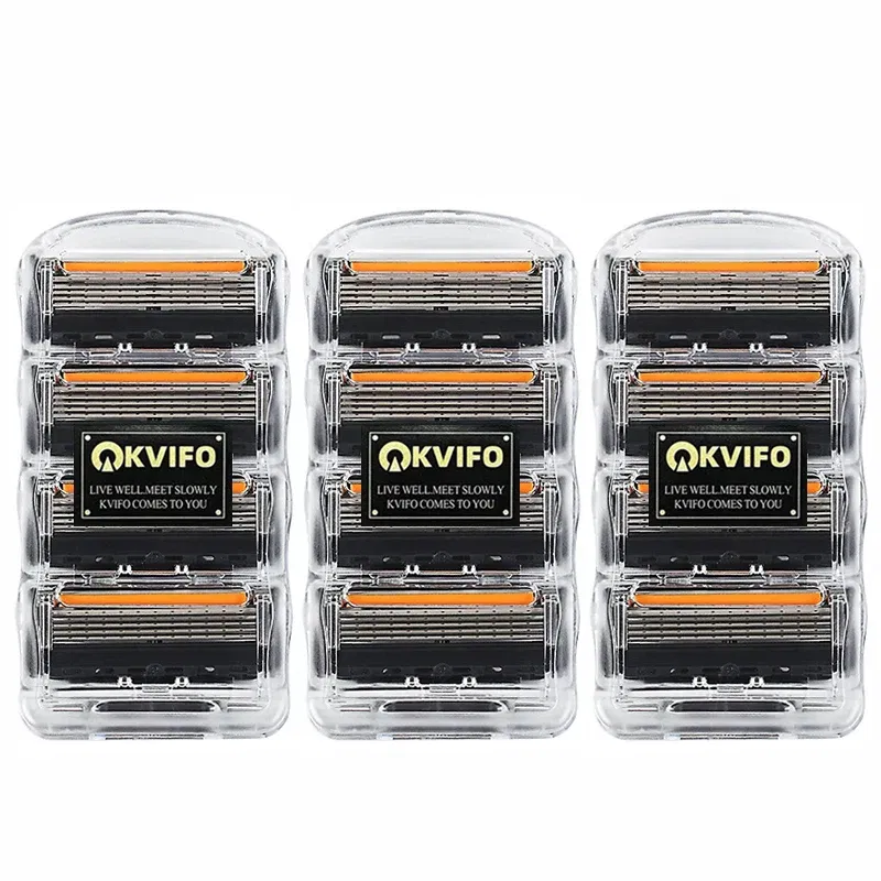 Color: Yellow - KVIFO High Quality 5-ply Razor Manual Shaving Blades Men Face Shaving Razor Replacement Cutter Heads & Razor Holders Sets
