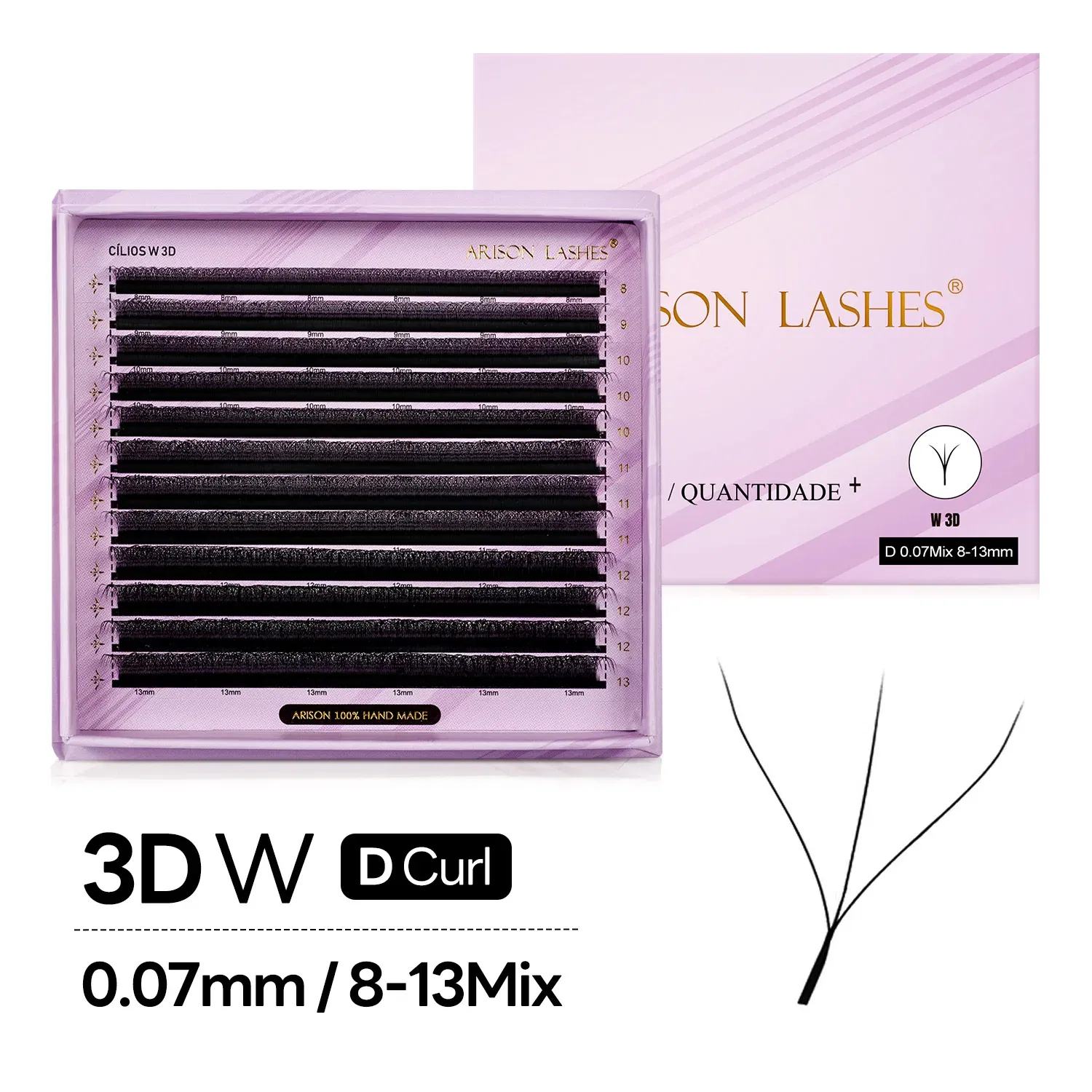 Color: LIGHT BLUE, Curl: D, Thickness: 0.07mm, Length: 17mm - ARISON LASHES W Shape 3/4/5/6D Eyelashes Extension Premade Volume Fans YY-shape Lashes Faux Mink Soft Easy Faning Natural Lashes