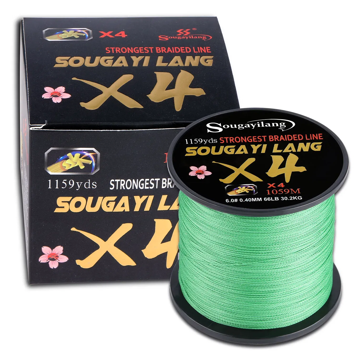 Color: green, Line Number: 1.1 - Sougayilang Braided Line 4X 100/300m 5 Color All for Fishing Line MaxDrag 66LB Multifilament PE Line for Saltwater Sea Fishing