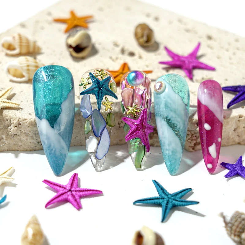Color: WHITE - 2Box Summer Nail Art Rhinestones Ocean Charms Shell Starfish Conch Nail Studs Jewelry Sea Series Designs DIY Manicure Decoration