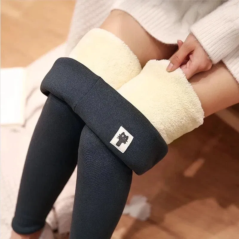 Color: black, Size: XL - Winter Women Leggings Solid Warm Leggings Thicken Lambwool Hight Waist Fleece Keep Butt Lift High Stretchy Walking Pants Pocket