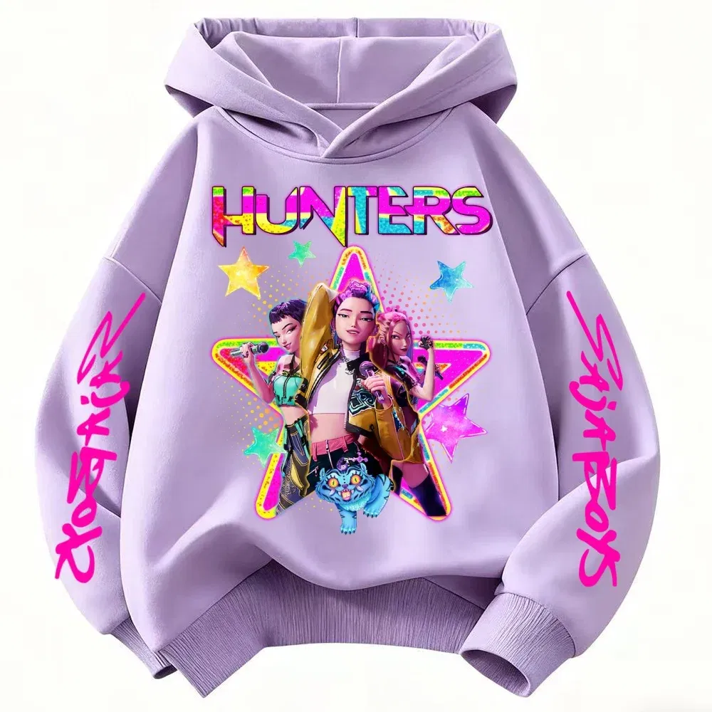 Color: WHITE, Kid Size: 3T - KPop Demon Hunters Huntrix Girls Sweatshirts Spring Fall Boys Children Hoodies Long Sleeves T-shirt Jacket Toddler Kids Clothes