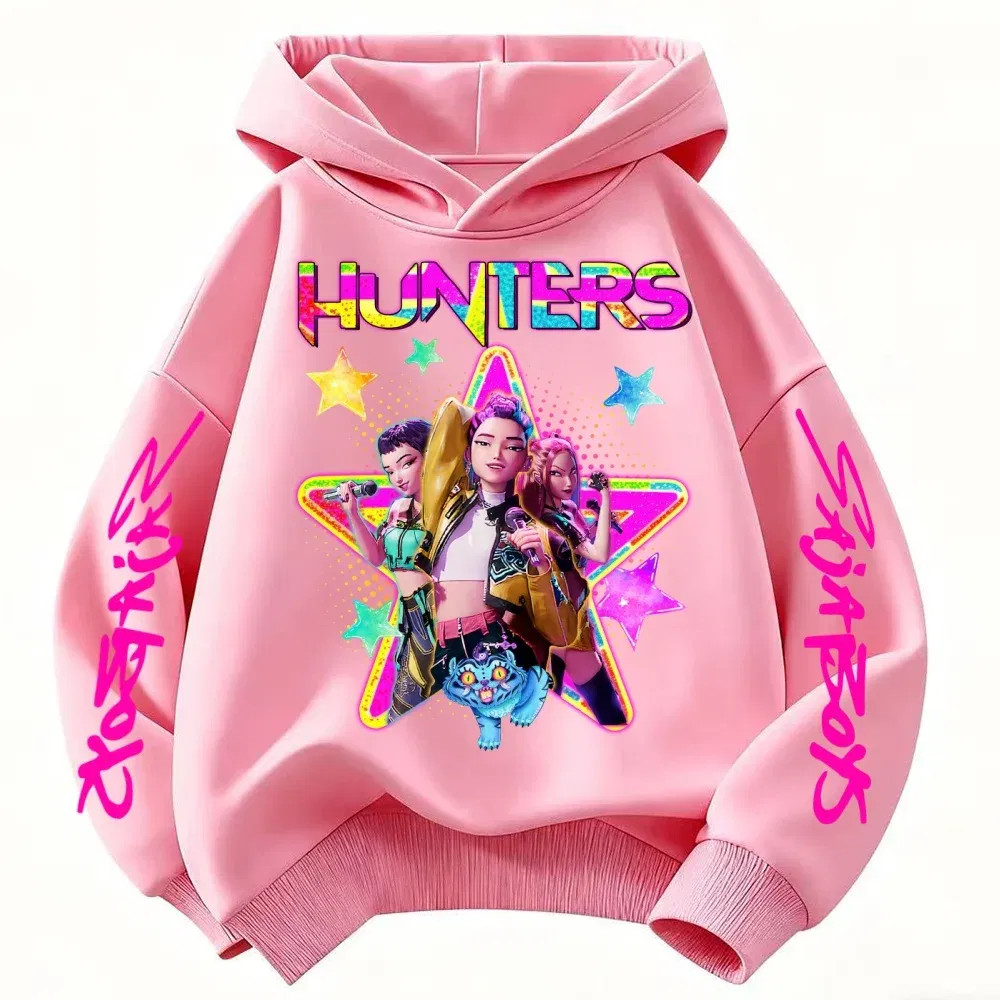 Color: WHITE, Kid Size: 3T - KPop Demon Hunters Huntrix Girls Sweatshirts Spring Fall Boys Children Hoodies Long Sleeves T-shirt Jacket Toddler Kids Clothes