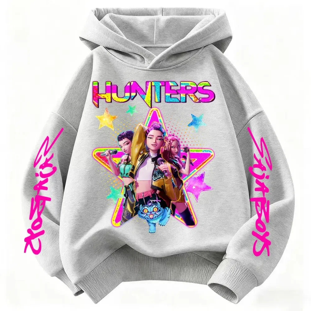 Color: WHITE, Kid Size: 3T - KPop Demon Hunters Huntrix Girls Sweatshirts Spring Fall Boys Children Hoodies Long Sleeves T-shirt Jacket Toddler Kids Clothes