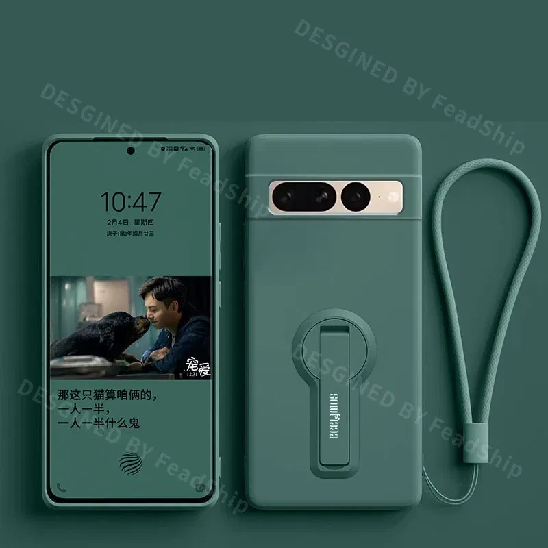 Color: Beige, Material: Cotton Fabric - Phone Case For Google Pixel 7 8 6 5 9 Pro XL Pixel 7A 6A 5A 8A 9A Soft Cover Silicone Case with Holder Stand Bracket Lanyard