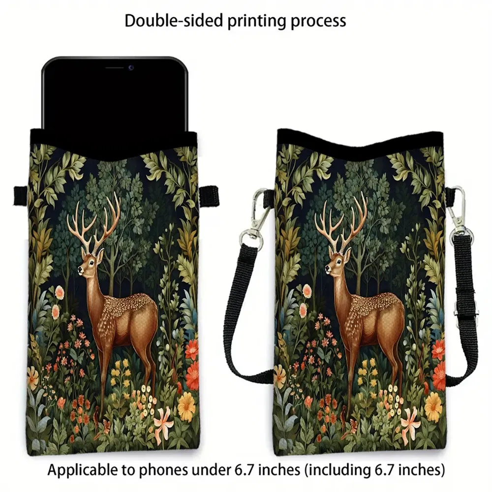 Vintage Forest Deer William Morris Fashion Mobile Phone Bag Multifunctional Crossbody Phone Bag Adjustable Strap ShoulderBag5.27