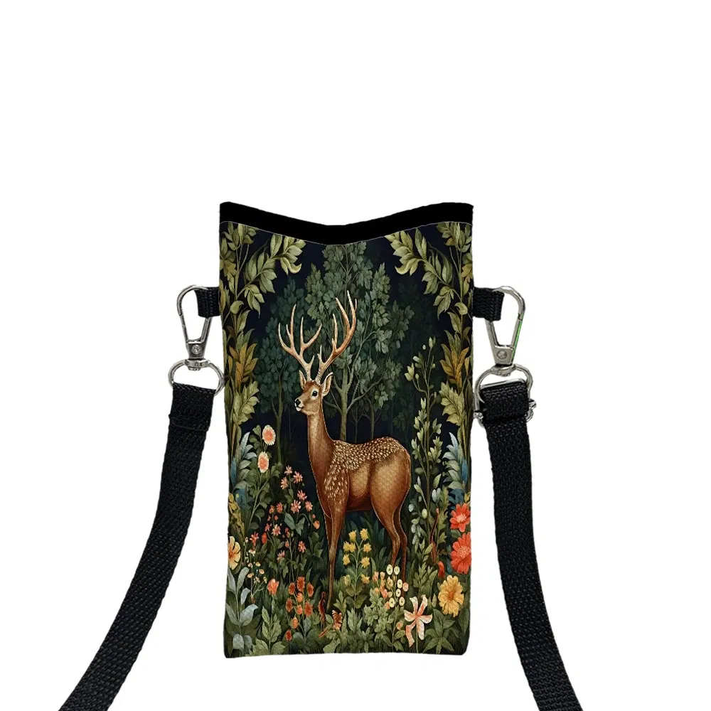 Vintage Forest Deer William Morris Fashion Mobile Phone Bag Multifunctional Crossbody Phone Bag Adjustable Strap ShoulderBag5.27