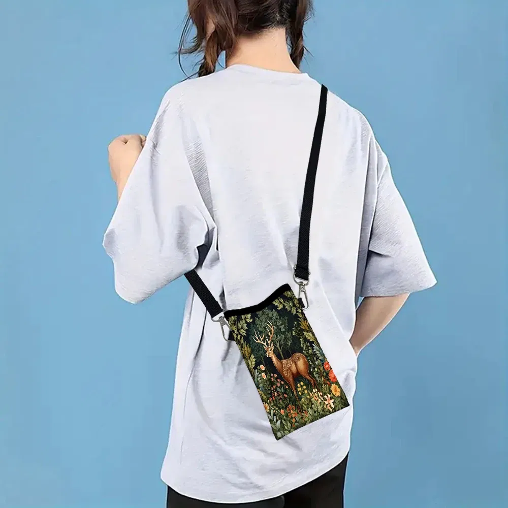 Vintage Forest Deer William Morris Fashion Mobile Phone Bag Multifunctional Crossbody Phone Bag Adjustable Strap ShoulderBag5.27