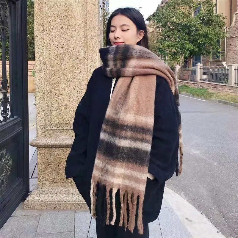 Color: Gold, Size: XXS - 2025 Hot Luxury Winter Thick Warm Scarf Women Cashmere Shawl and Wraps Pashmina Neckerchief Bufanda Female Long Tessel Echarpe