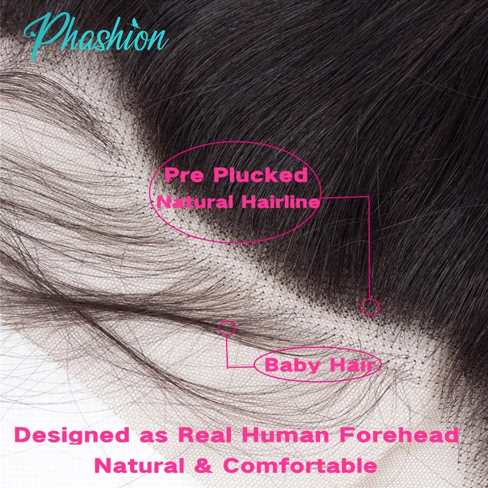 Color: Natural Color, Stretched Length: 14inches - Phashion 26 28 Inch13x6 Lace Frontal Straight Pre Plucked Swiss HD Transparent Full Front Only Natural Black 100% Human Hair